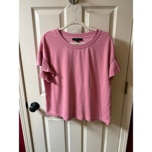 Jane + Delancey Women's Pink Short Sleeve Shirt with Ruffle Sleeve Size Large